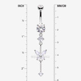 Detail View 1 of Marquise Butterfly Gem Sparkle Dangle Elegance Belly Button Ring-Clear Gem