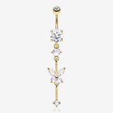 Golden Marquise Butterfly Gem Sparkle Dangle Elegance Belly Button Ring