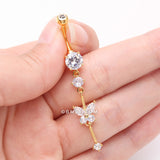 Detail View 3 of Golden Marquise Butterfly Gem Sparkle Dangle Elegance Belly Button Ring-Clear Gem