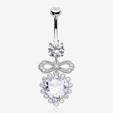 Bubbly Heart Sparkle Bow-Tie Dangle Belly Button Ring