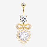 Golden Bubbly Heart Sparkle Bow-Tie Dangle Belly Button Ring