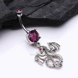 Detail View 2 of Jeweled Eye Dragon Belly Ring-Purple