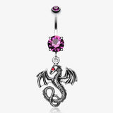 Jeweled Eye Dragon Belly Ring-Purple