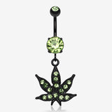 Blackline Marijuana Leaf Sparkle Belly Button Ring