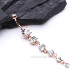 Detail View 2 of Rose Gold Crystalline Droplets Fall Belly Button Ring-Clear Gem