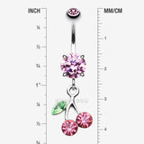 Detail View 1 of Lucky Cherry Sparkle Belly Button Ring-Pink