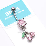 Detail View 4 of Lucky Cherry Sparkle Belly Button Ring-Pink