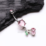 Detail View 2 of Lucky Cherry Sparkle Belly Button Ring-Pink