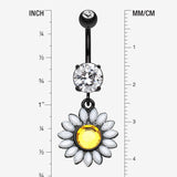 Detail View 1 of Blackline Daisy Marquise Flower Belly Button Ring-Yellow/Clear Gem