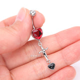 Detail View 3 of Dagger Heart Sparkle Dangle Belly Button Ring-Clear Gem/Red