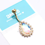 Detail View 4 of Golden Luscious Aurora Multi-Faceted Sparkle Teardrop Belly Button Ring-Aurora Borealis/Clear Gem