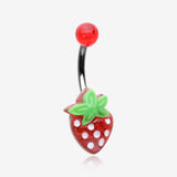 Glittery Strawberry Belly Button Ring-Red/Green