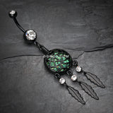 Detail View 2 of Blackline Opal Dreamcatcher Feather Belly Button Ring-Clear Gem/Black