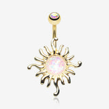 Golden Blazing Opal Sun Belly Button Ring-Aurora Borealis/White