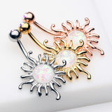 Detail View 4 of Rose Gold Blazing Opal Sun Belly Button Ring-Aurora Borealis/White