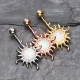 Detail View 3 of Rose Gold Blazing Opal Sun Belly Button Ring-Aurora Borealis/White