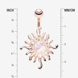 Detail View 1 of Rose Gold Blazing Opal Sun Belly Button Ring-Aurora Borealis/White