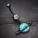 Detail View 2 of Blackline Opal Galaxy Planet Belly Button Ring-Black/Clear/Blue