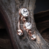 Detail View 2 of Rose Gold Brilliant Sparkle Triple Gem Reverse Belly Button Ring-Clear Gem