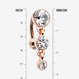 Detail View 1 of Rose Gold Brilliant Sparkle Triple Gem Reverse Belly Button Ring-Clear Gem