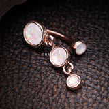 Detail View 3 of Rose Gold Opalescent Sparkle Triple Gem Reverse Belly Button Ring-White