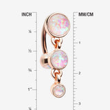 Detail View 1 of Rose Gold Opalescent Sparkle Triple Gem Reverse Belly Button Ring-White