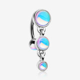 Irisdescent Sparkle Triple Gem Reverse Belly Button Ring-Rainbow/Multi-Color