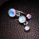 Detail View 3 of Irisdescent Sparkle Triple Gem Reverse Belly Button Ring-Rainbow/Multi-Color