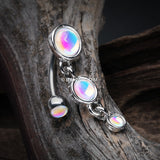Detail View 2 of Irisdescent Sparkle Triple Gem Reverse Belly Button Ring-Rainbow/Multi-Color
