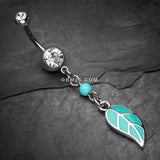 Detail View 2 of Vibrant Charming Leaf Belly Button Ring-Clear Gem