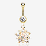 Golden Luscious Flower Sparkle Belly Button Ring