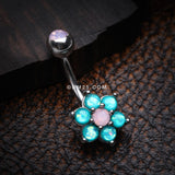 Detail View 2 of Opalescent Spring Flower Sparkle Belly Button Ring-Rose Water Opal/Teal