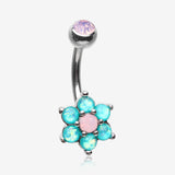 Opalescent Spring Flower Sparkle Belly Button Ring