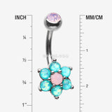 Detail View 1 of Opalescent Spring Flower Sparkle Belly Button Ring-Rose Water Opal/Teal