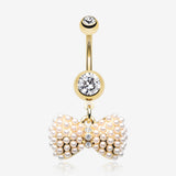 Golden Pearlescent Bow-Tie Sparkle Belly Button Ring