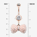 Detail View 1 of Rose Gold Pearlescent Bow-Tie Sparkle Belly Button Ring-Clear Gem