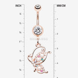 Detail View 1 of Rose Gold Pearlescent Glam Butterfly Belly Button Ring-Clear Gem