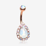 Rose Gold Opalite Sparkle Teardrop Belly Button Ring-Aurora Borealis/White