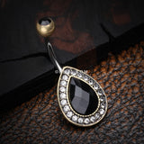 Detail View 2 of Vintage Rustica Onyx Sparkle Teardrop Belly Button Ring-Brass/Black/Clear