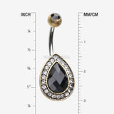 Detail View 1 of Vintage Rustica Onyx Sparkle Teardrop Belly Button Ring-Brass/Black/Clear
