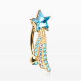 Golden Shooting Star Sparkle Reverse Belly Button Ring