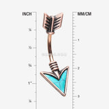 Detail View 1 of Rose Gold Vintage Arrow Turquoise Belly Button Ring-Turquoise
