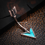 Detail View 2 of Rose Gold Vintage Arrow Turquoise Belly Button Ring-Turquoise