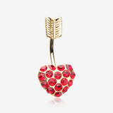Golden Heart Sparkle Feather Top Belly Button Ring-Red