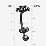 Detail View 1 of Blackline Jumping Kitty Cat Sparkle Belly Button Ring-Black/Aqua