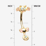 Detail View 1 of Golden Jumping Kitty Cat Sparkle Belly Button Ring-Aqua