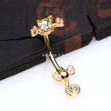 Detail View 2 of Golden Jumping Kitty Cat Sparkle Belly Button Ring-Aqua