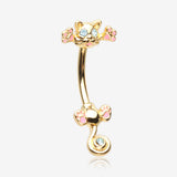 Golden Jumping Kitty Cat Sparkle Belly Button Ring-Aqua