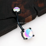 Detail View 2 of Colorline Iridescent Revo Sparkle Prong Set Belly Button Ring-Black