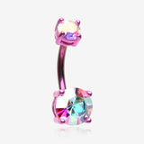 Colorline Brilliant Sparkle Gem Prong Set Belly Button Ring-Pink/Aurora Borealis